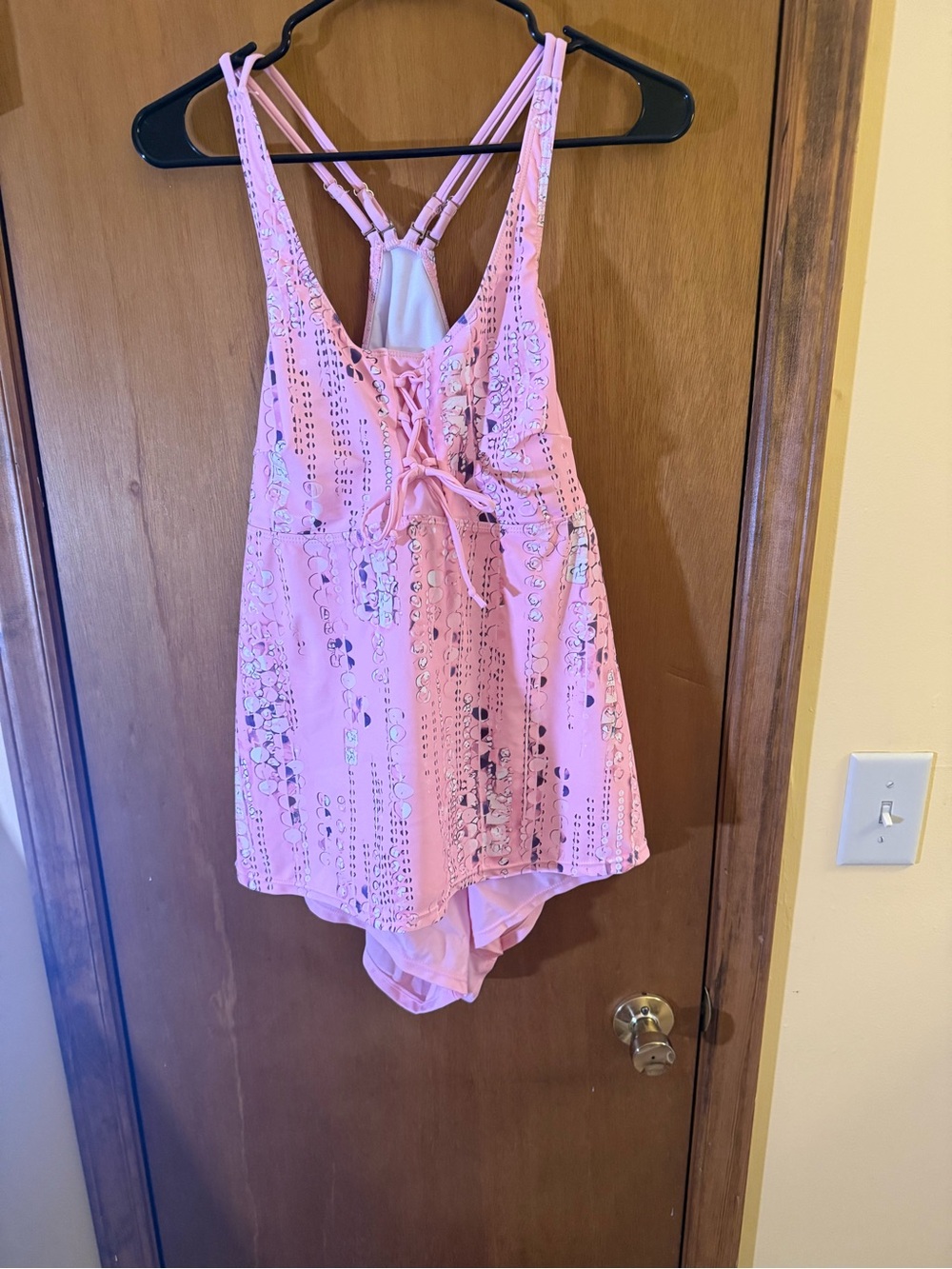 Source Unknown Pink Lace-Up Tankini Swim Set